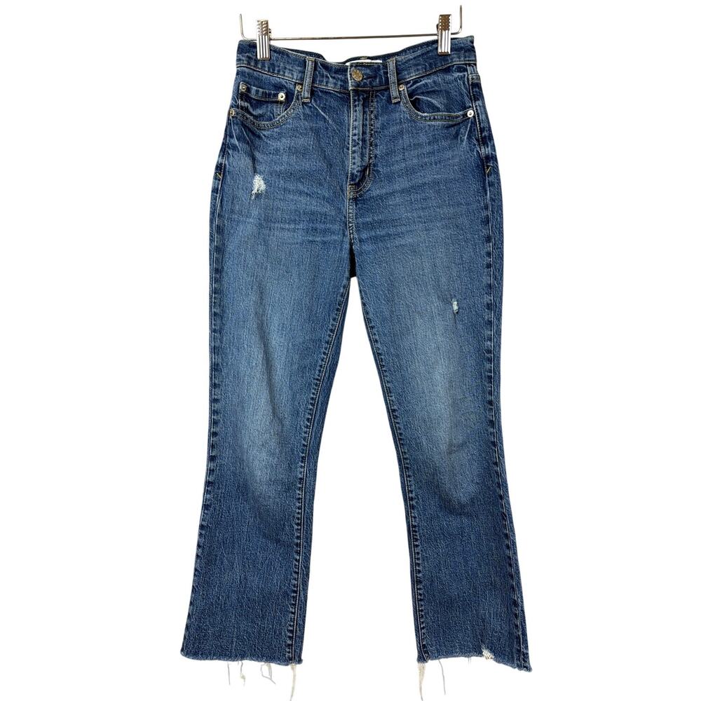 Daze Blue Distressed Five Pocket Unhemmed Cropped Jeans Made in Vietnam Size 25